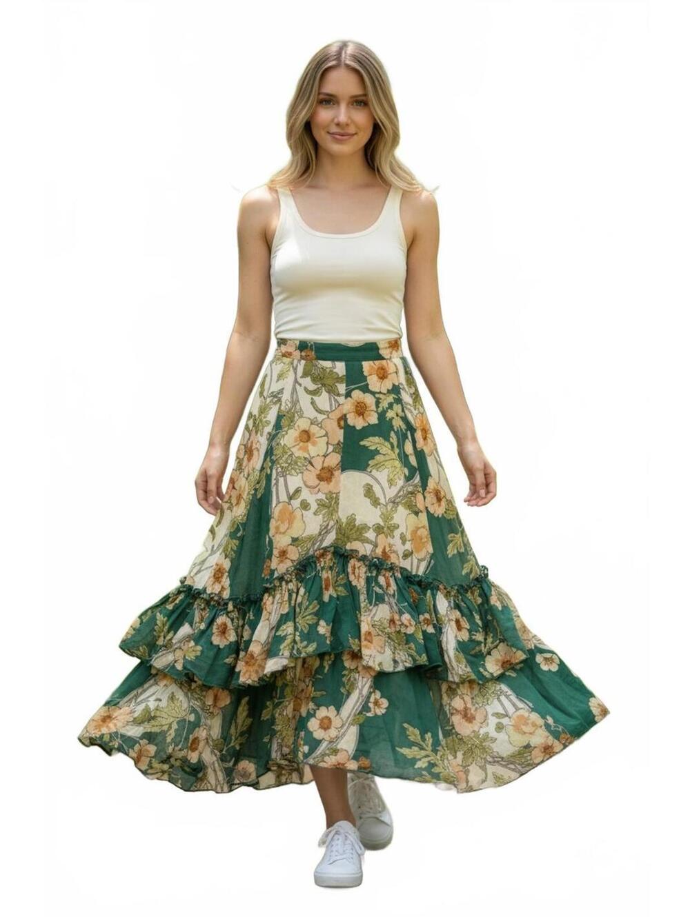 AMBER SKY chiffon maxi floral skirt NWT Size XL # 1385